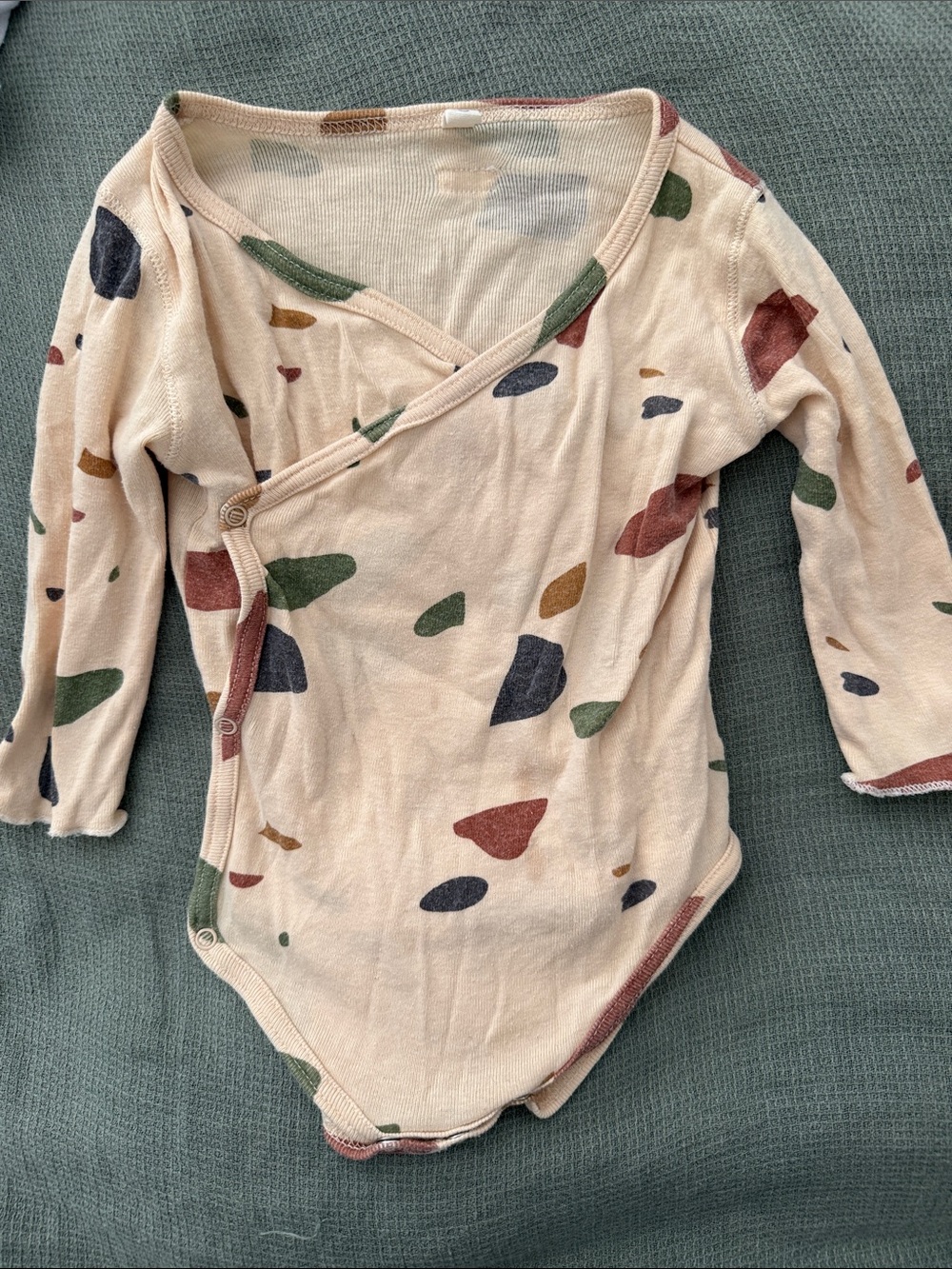 Organic Zoo Beige Long-Sleeve Baby One-Piece with Multi-Spot Print